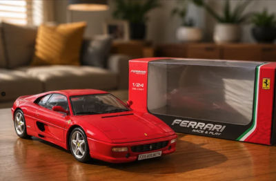 AI-generated image of a Ferrari F355 Berlinetta die-cast model with packaging