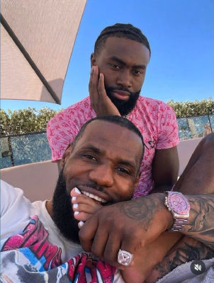 AI-generated image of LeBron James and Jaylan Brown posing together
