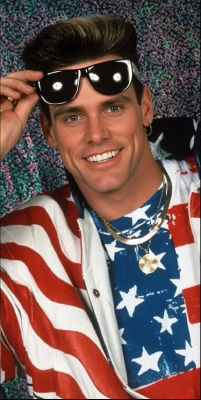 Deepfake of Jim Carrey in American flag jacket and sunglasses