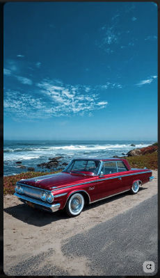 AI-generated image of a classic red car parked on a coastal road