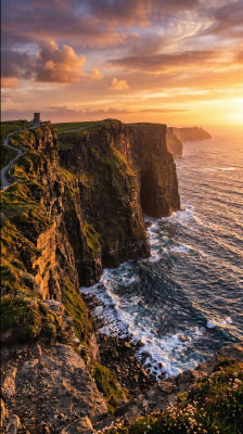 AI-generated image of the Cliffs of Moher at sunset
