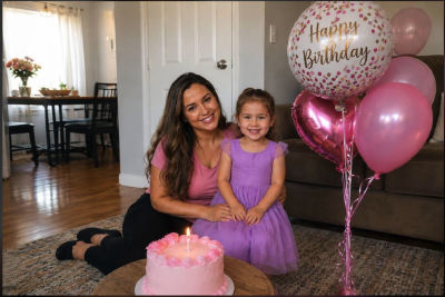 AI-generated photo of a woman and young girl at a birthday celebration