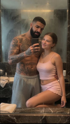 AI-generated image of Drake and Millie Bobby Brown in a bathroom selfie