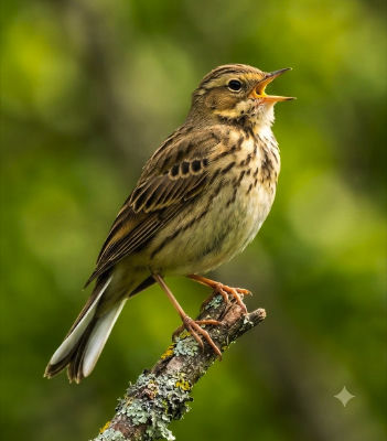 AI-generated image of a small brown songbird perched on a branch