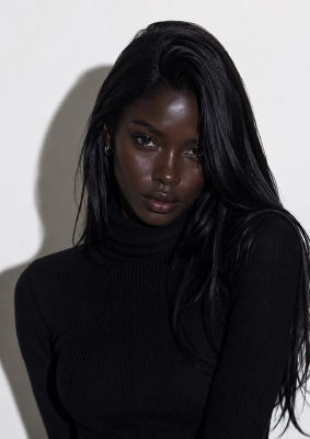 AI image detected of a woman in a black turtleneck