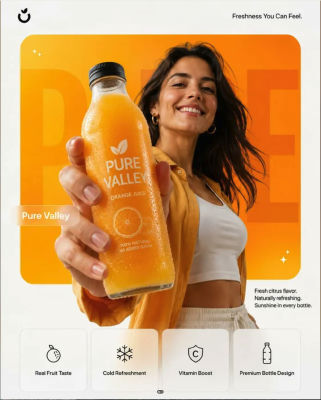 AI-generated Pure Valley orange juice advertisement