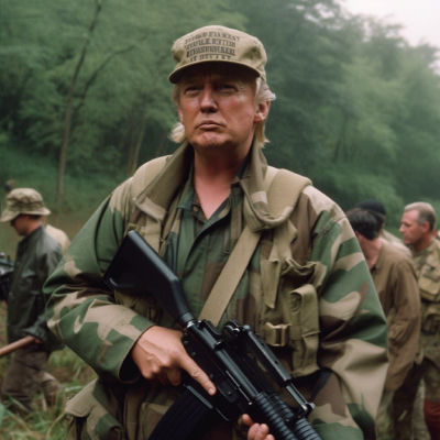 AI-generated image of Donald Trump in military camouflage holding a rifle