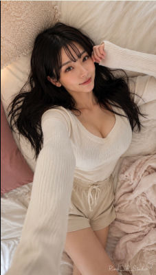 AI-generated image of an unidentified woman in a selfie-style bedroom pose