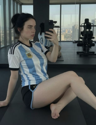AI-generated image of Billie Eilish in an Argentina football jersey