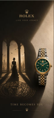 AI-generated fake Rolex advertisement featuring a Versace watch