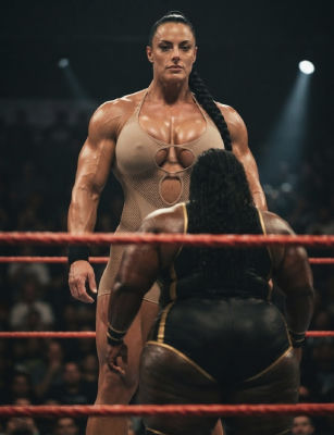 AI-generated image of a woman in a wrestling ring