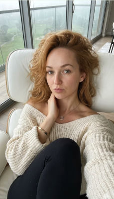 AI-generated selfie of an unidentified woman in a cream sweater