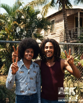 AI-generated image of Bob Marley and Michael Jackson posing together