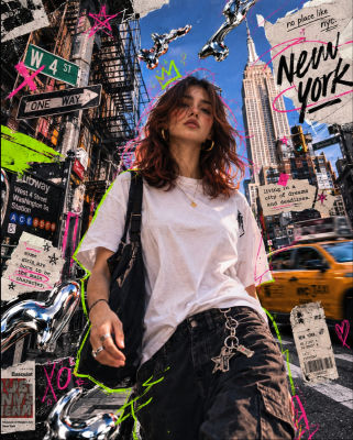AI-generated portrait of a woman on a New York City street
