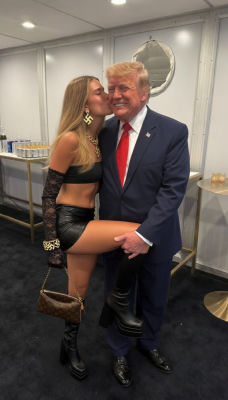 Deepfake of Donald Trump posing with a woman at an indoor event