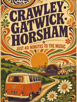 AI-generated vintage poster for Crawley, Gatwick, Horsham music festival