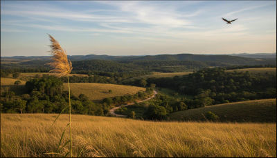 AI-generated landscape photo of rolling hills and a winding road