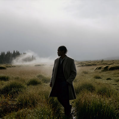 AI-generated image of man in a misty field