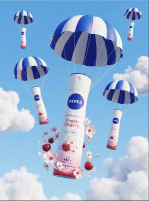 AI-generated NIVEA Fresh Cherry antiperspirant parachute advertisement