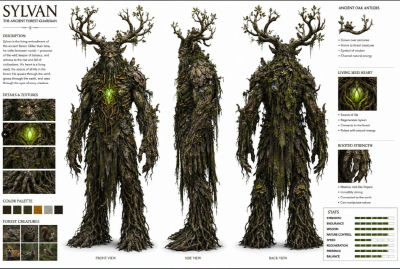 AI-generated fantasy character concept art of 'Sylvan the Ancient Forest Guardian'