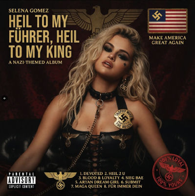 AI-generated fabricated Nazi-themed album cover using Selena Gomez's likeness