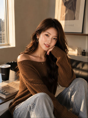 AI-generated image of a woman in a café-style setting