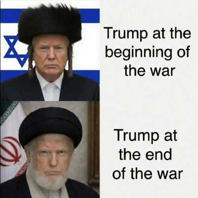 Deepfake face-swap meme of Donald Trump as Israeli and Iranian leaders