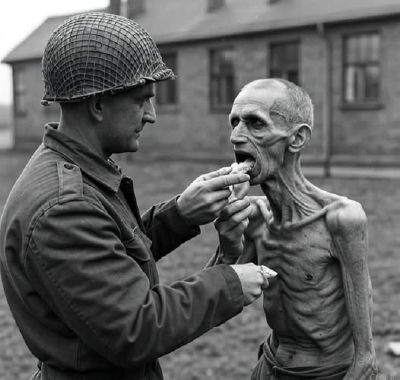 AI-generated image appearing to show Lee Davis in a WWII liberation scene