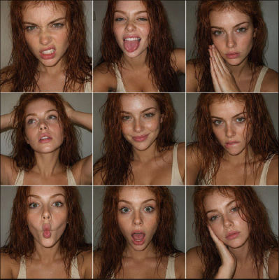 AI-generated portrait grid of a woman