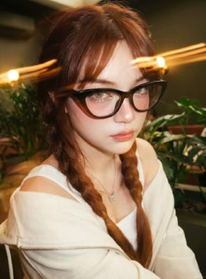 AI-generated portrait of a young woman with braided hair and glasses