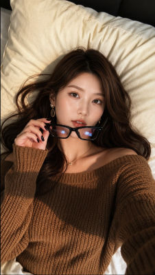 AI-generated image of a woman in a bed selfie