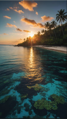 AI-generated tropical beach sunset landscape