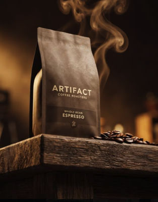 AI-generated image of Artifact Coffee Roasters whole bean espresso bag