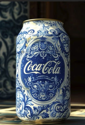 AI-generated Coca-Cola can in Delftware porcelain style