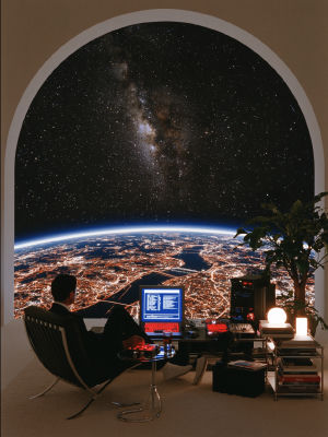 AI-generated scene of a person viewing Earth from space