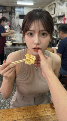 AI-generated image of a woman eating at a restaurant
