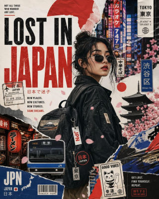 AI-generated 'Lost in Japan' travel poster