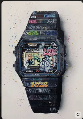 AI-generated image of a graffiti-covered Casio watch