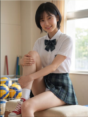 AI-generated image of an unidentified woman in a Japanese school volleyball setting