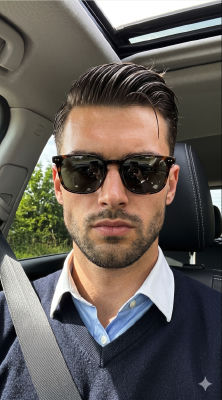 AI-generated selfie of an unidentified man in a car