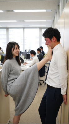 AI-generated image of a woman and man in an office altercation