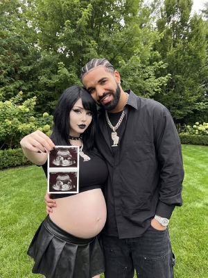 AI-generated image of Drake and a pregnant Pinkchyu holding ultrasound photos