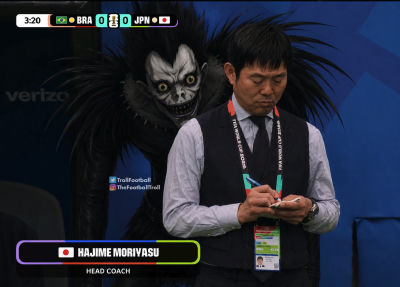 AI-generated image of Hajime Moriyasu with Death Note's Ryuk at 2018 World Cup