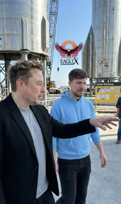 AI-generated image of Jimmy Donaldson and Elon Musk at SpaceX Starbase
