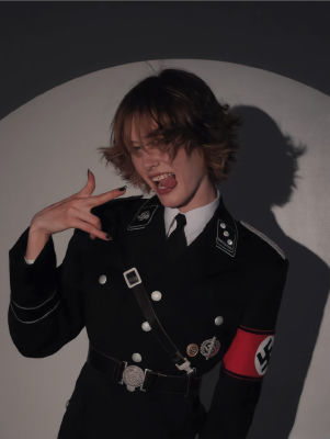 AI-generated illustration of a person in a WWII-era German military uniform with swastika armband