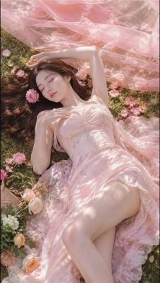 AI-generated image of a woman  in a pink floral dress