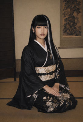 AI generated image of a woman in a black kimono