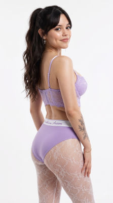 Deepfake image of Jenna Ortega modeling purple lingerie