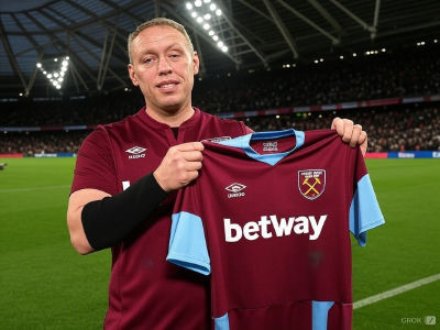 AI-generated image of Steve Cooper holding a West Ham United jersey