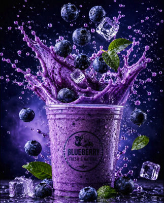 AI-generated blueberry smoothie product image